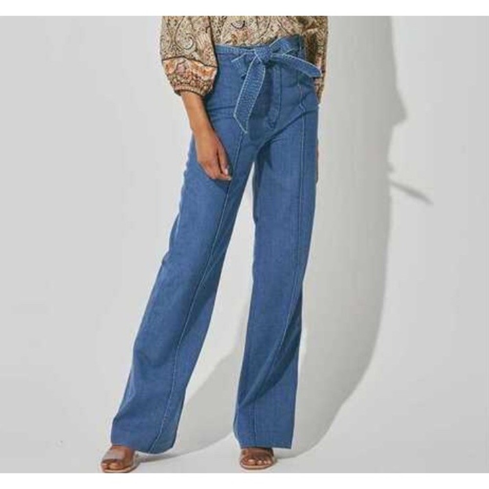 Cleobella Sz Medium Luca Trouser Blue Denim Pant 100% Organic Cotton‎ New Defect
